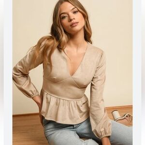 Hutch long sleeve peplum suade leather top - New